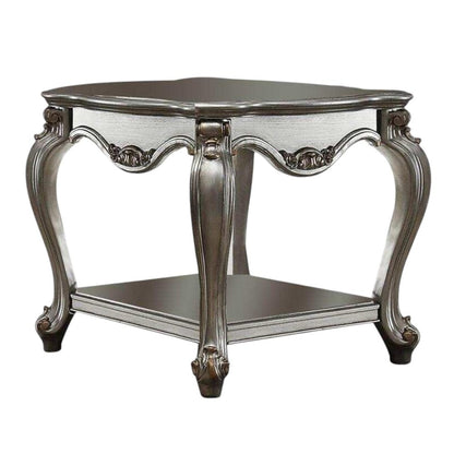 24" Platinum Solid Wood Square End Table With Shelf
