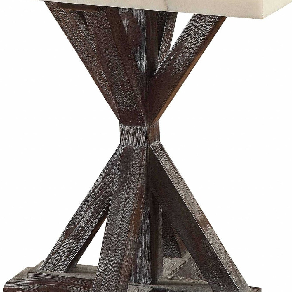 24" Espresso And White Faux Marble Square End Table