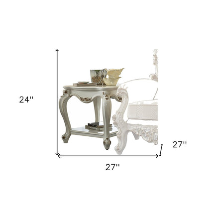 24" Light Gray Solid Wood End Table With Shelf