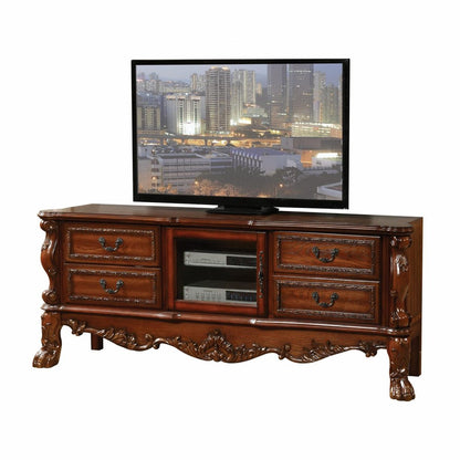 79" Brown Wood And Glass Carved Scrollwork Entertainment Center