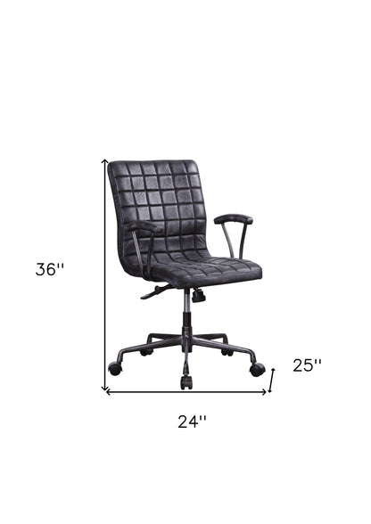 24" X 25" X 36" Vintage Black Top Grain Leather Aluminum Metal Upholstered (Seat) Casters Engineered Wood Executive Office Chair