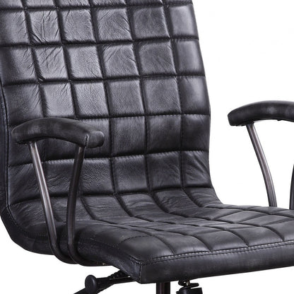 24" X 25" X 36" Vintage Black Top Grain Leather Aluminum Metal Upholstered (Seat) Casters Engineered Wood Executive Office Chair