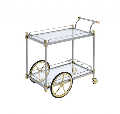 20" X 31" X 31" Silver Gold Clear Glass Metal Casters Serving Cart