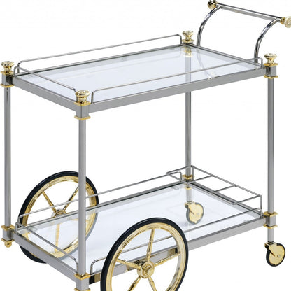 20" X 31" X 31" Silver Gold Clear Glass Metal Casters Serving Cart