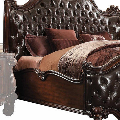 King Tufted Dark Brown Upholstered Faux Leather Bed With Nailhead Trim