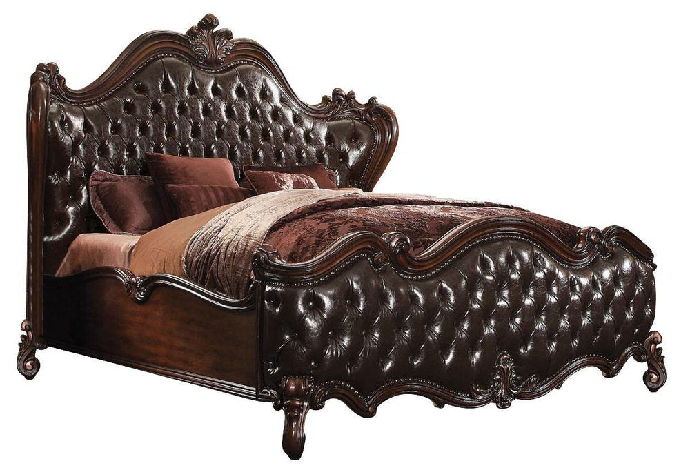 Dark Brown King Bed Frame with Nailhead Trim