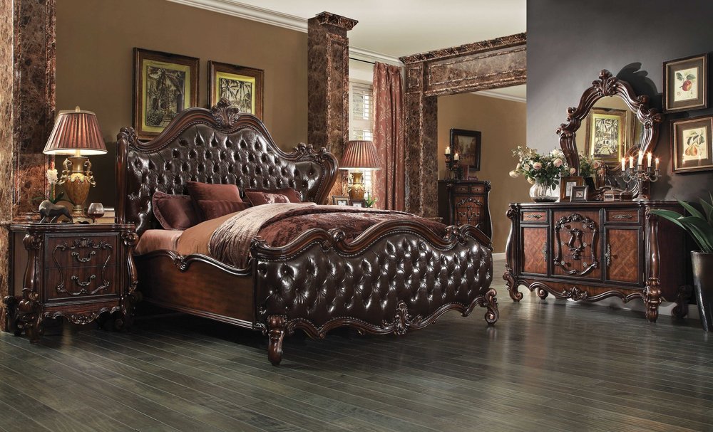Dark Brown King Bed Frame with Nailhead Trim
