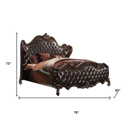 Dark Brown King Bed Frame with Nailhead Trim