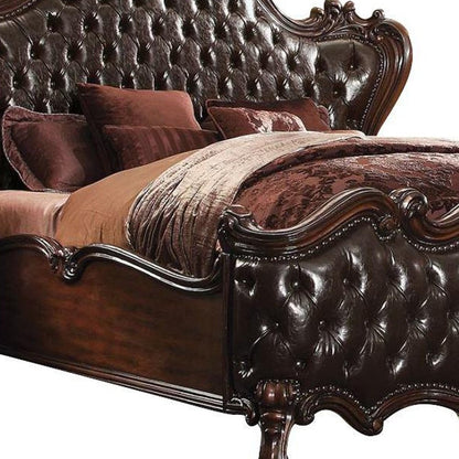 Dark Brown King Bed Frame with Nailhead Trim