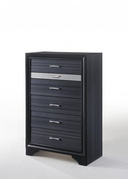 34" Black Solid Wood Six Drawer Chest