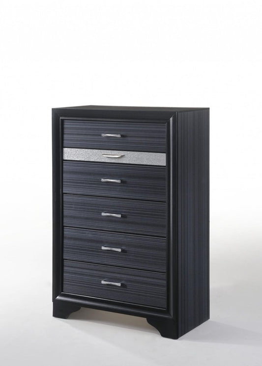 34" Black Solid Wood Six Drawer Chest