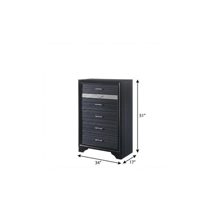 34" Black Solid Wood Six Drawer Chest