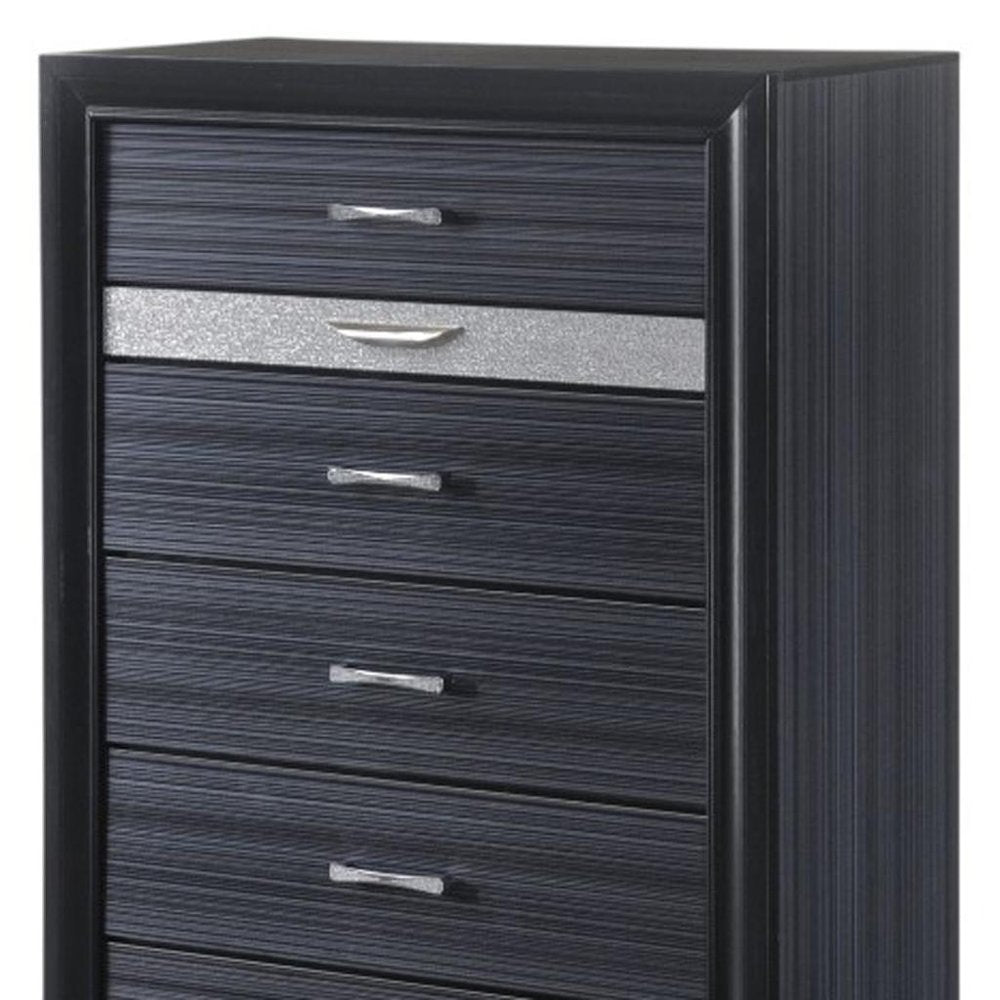 34" Black Solid Wood Six Drawer Chest
