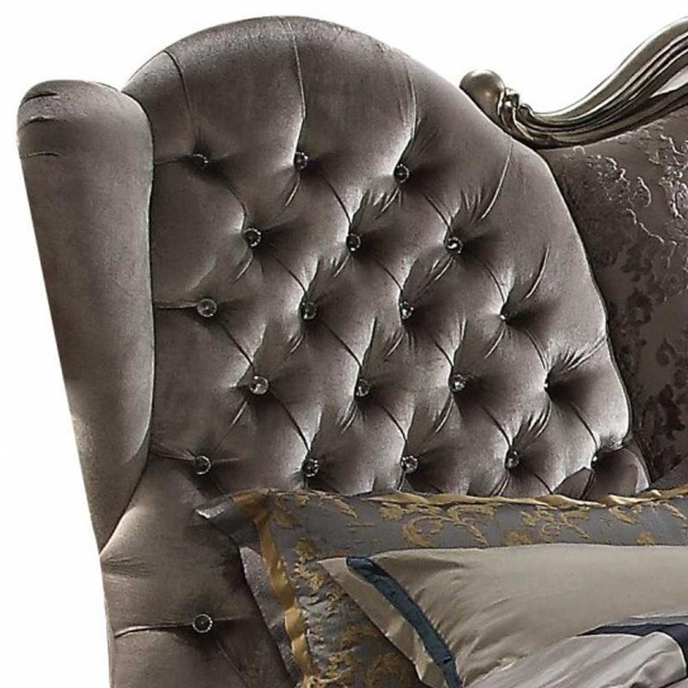 Gray Queen Tufted Upholstered Velvet Bed Frame with Nailhead Trim