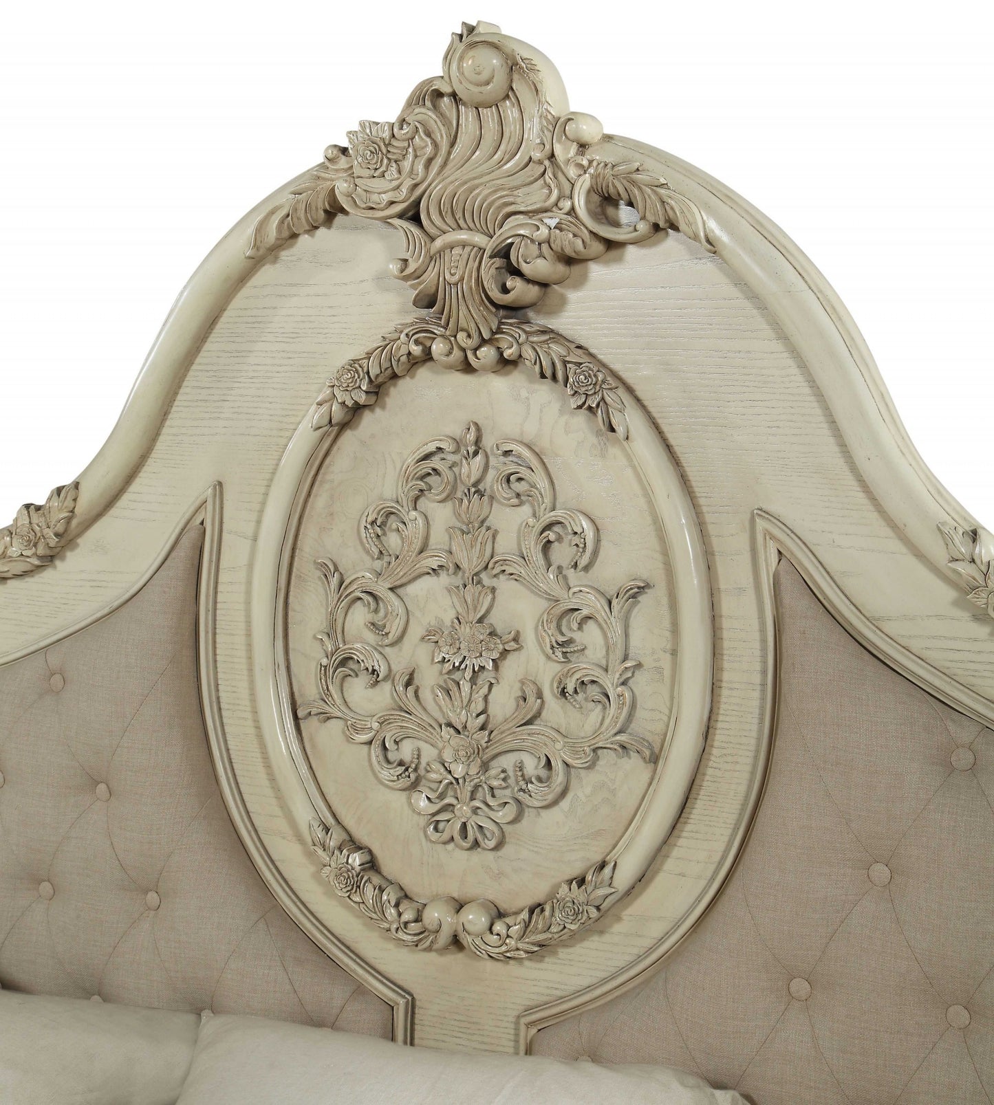 Beige Queen Tufted Upholstered Linen Bed Frame with Nailhead Trim