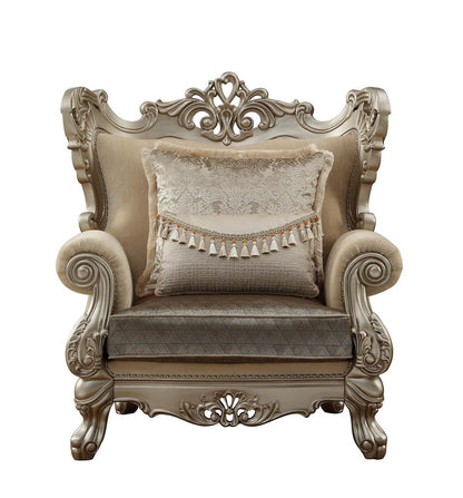 47" Beige Green and Champagne Fabric Geometric Arm Chair And Toss Pillow
