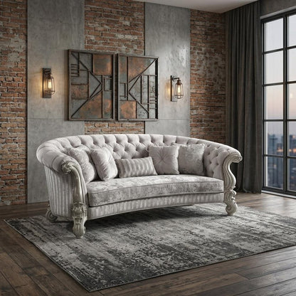 55" Brown Velvet Curved Sofa And Toss Pillows