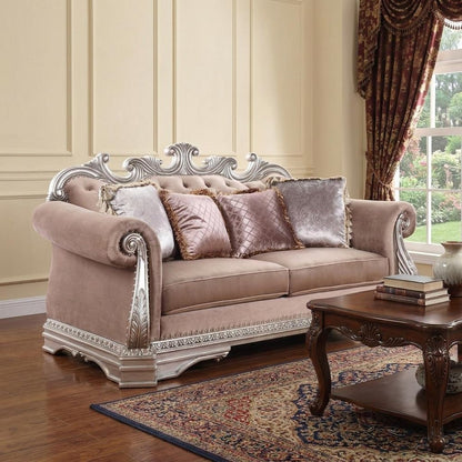 80" Champagne Velour Loveseat and Toss Pillows