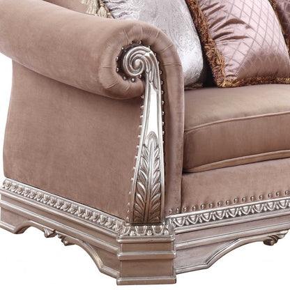 80" Champagne Velour Loveseat and Toss Pillows