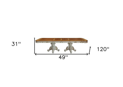 49" Brown And White Solid Wood Double Pedestal Base Dining Table