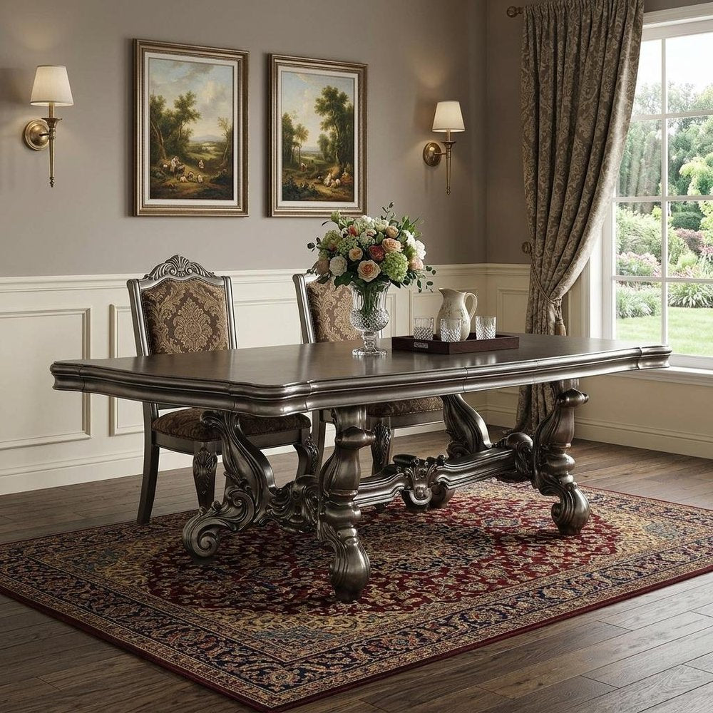 46" Platinum Solid Wood Trestle Base Dining Table