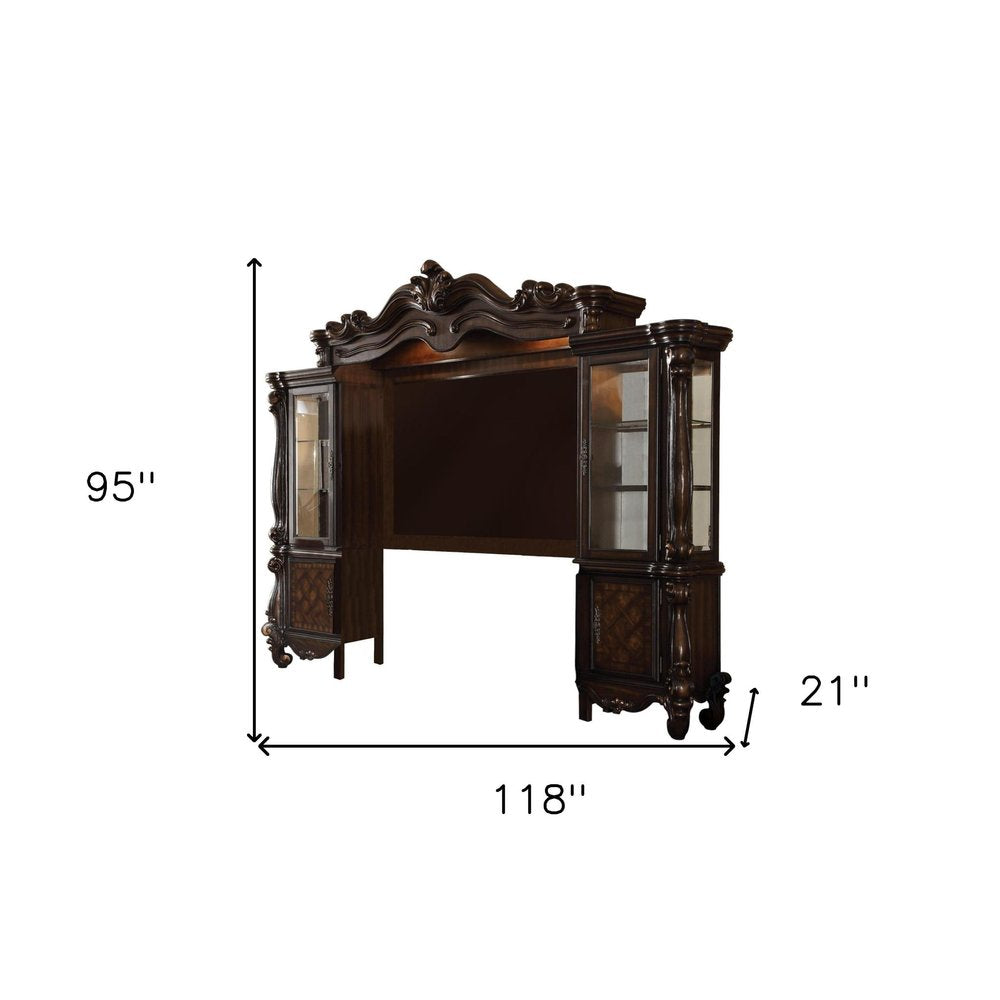 118" Dark Brown Solid Wood Floating Mount Entertainment Center