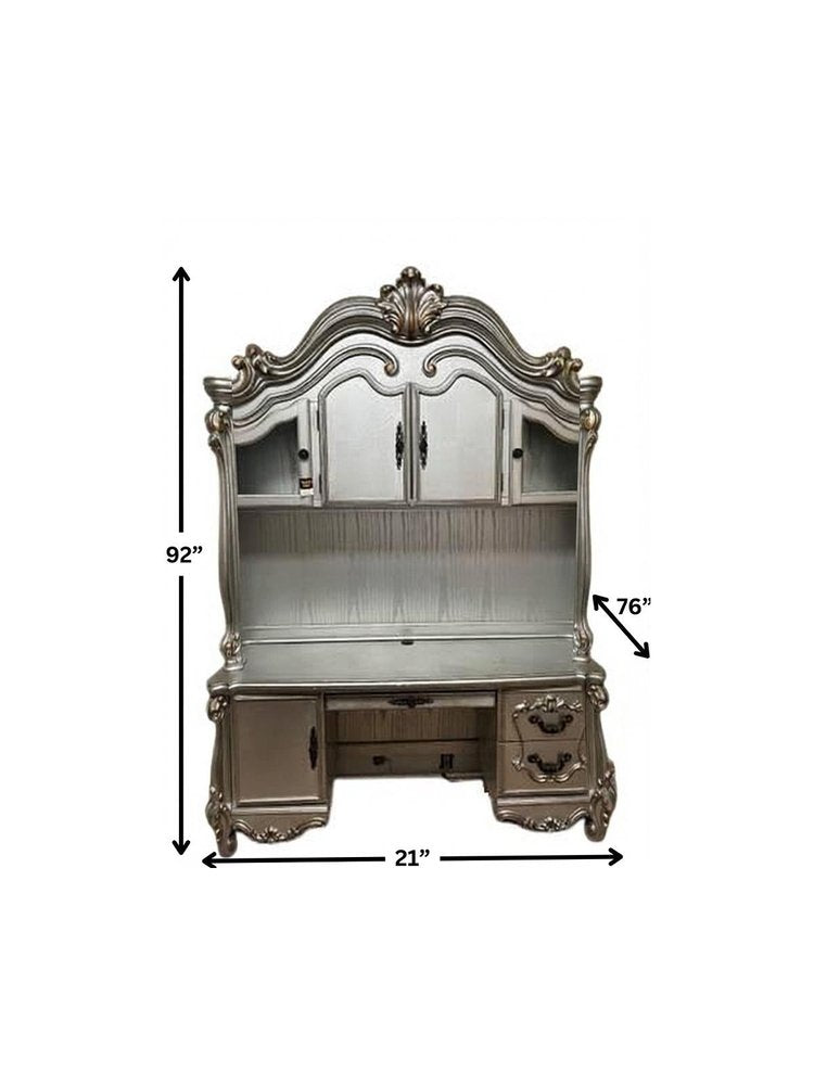 21" Platinum Solid Wood Peninsula Computer Desk With Four Cabinets Five Drawers