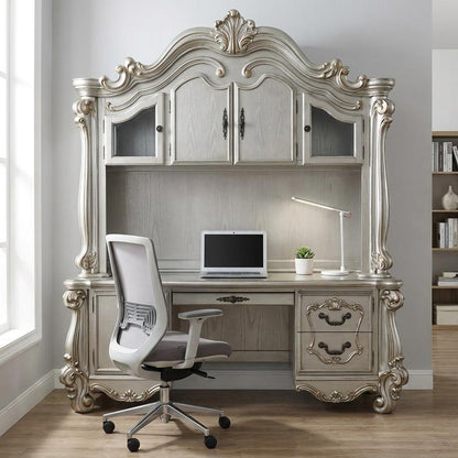 21" Platinum Solid Wood Peninsula Computer Desk With Four Cabinets Five Drawers
