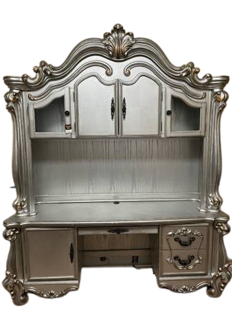 21" Platinum Solid Wood Peninsula Wall Mounted Computer Desk With Four Cabinets Five Drawers