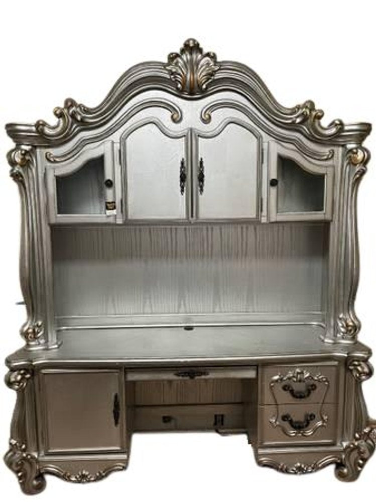 21" Platinum Solid Wood Peninsula Computer Desk With Four Cabinets Five Drawers