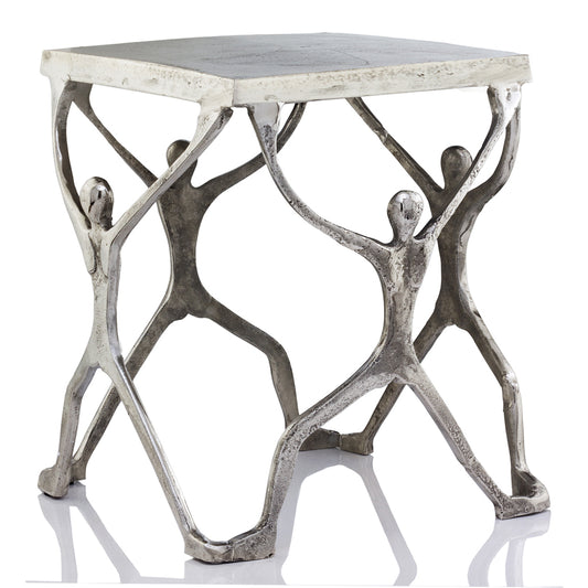 18" Silver And Antiqued White Aluminum Square End Table