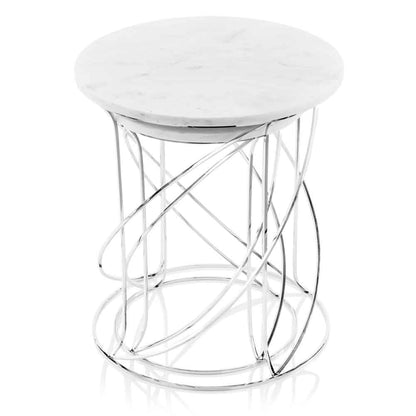 21" White Marble Round End Tables