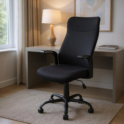 Black Fabric Seat Swivel Adjustable Task Chair Fabric Back Plastic Frame