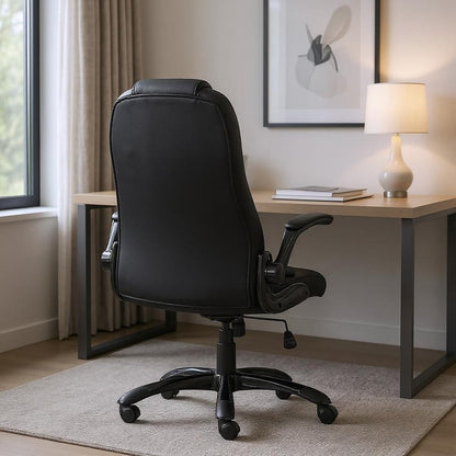 Black Faux Leather Tufted Seat Swivel Adjustable Executive Chair Leather Back Steel Frame