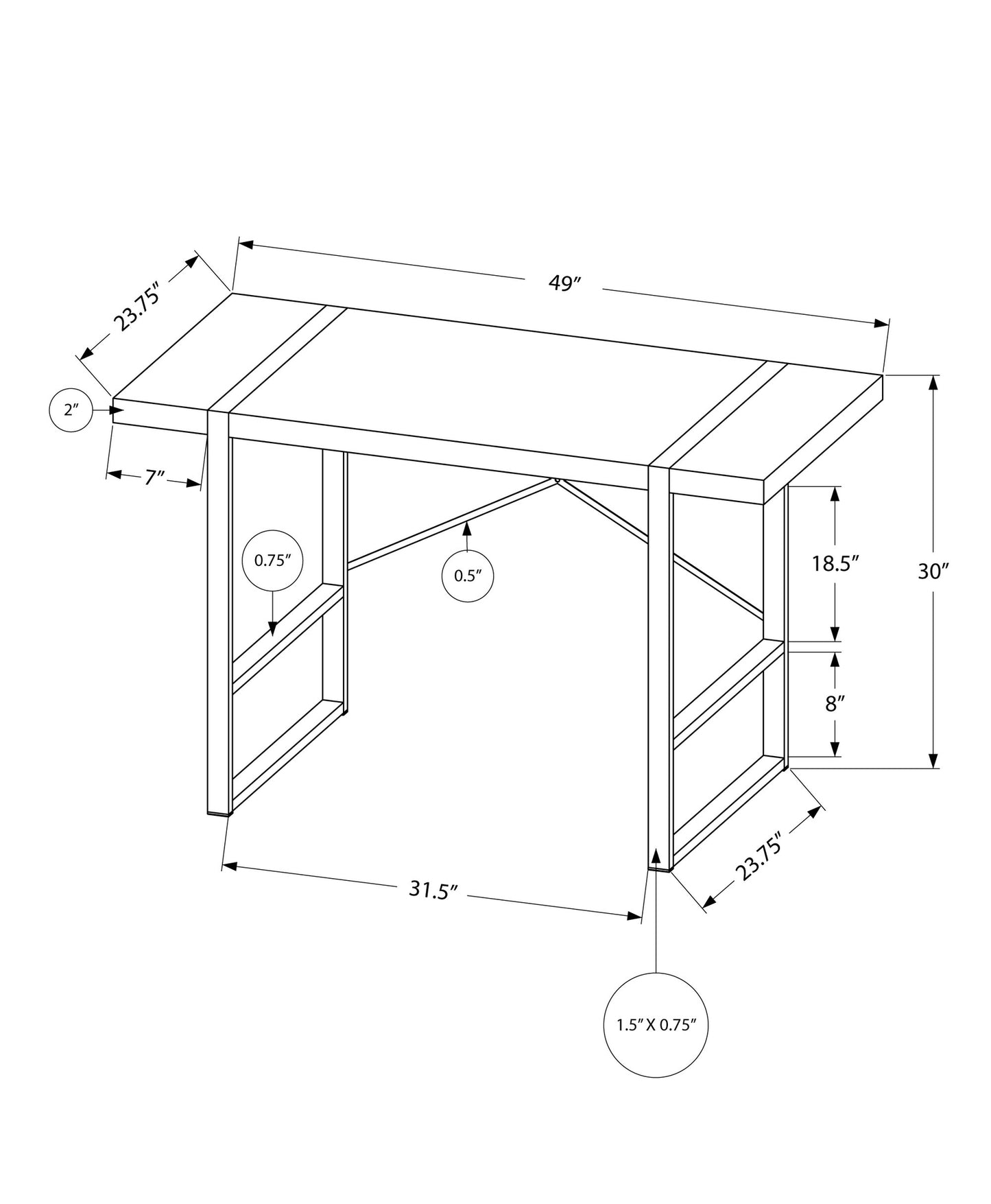 24" Dark Brown and Black Computer Desk