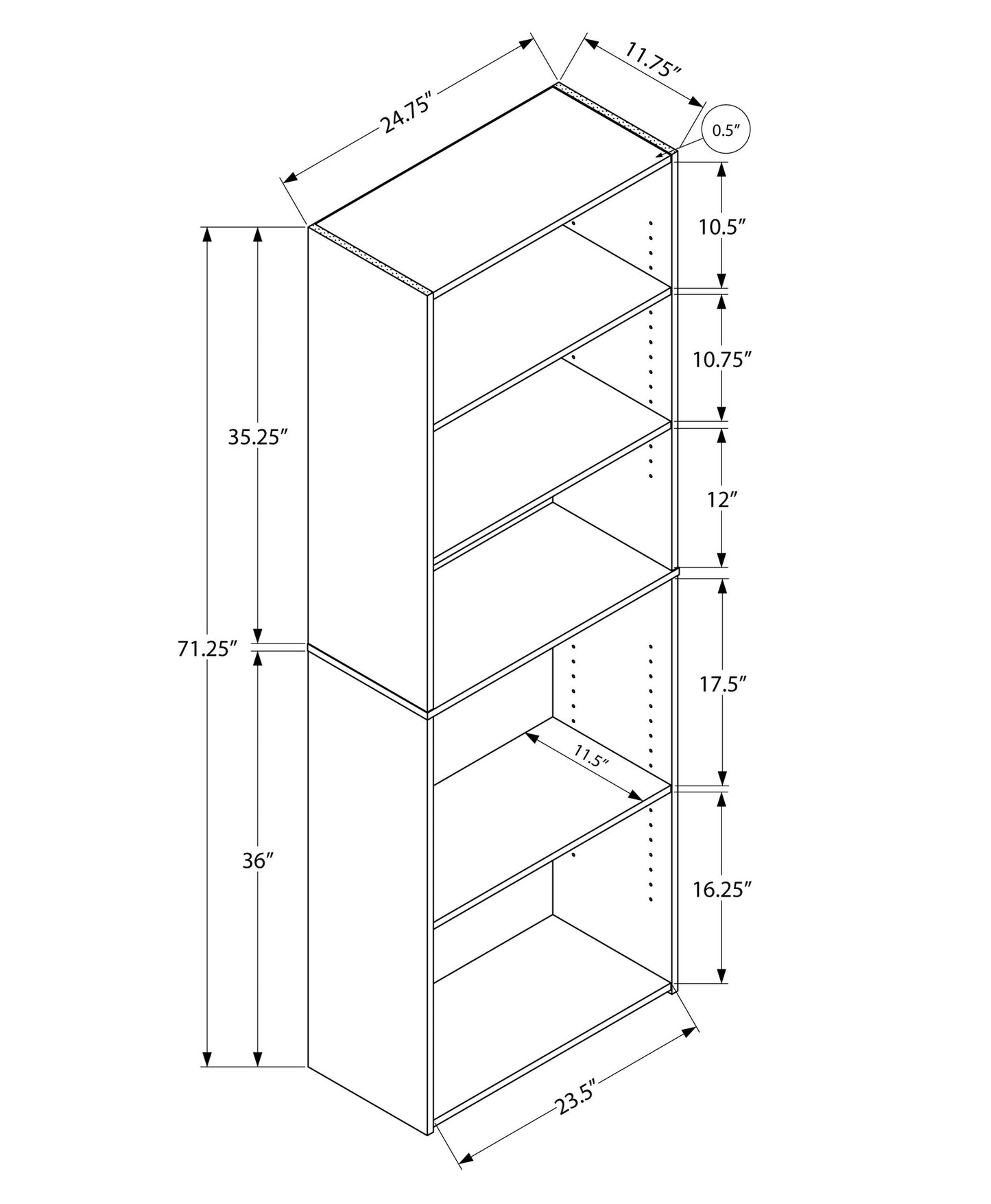 71" Cappuccino Wood Adjustable Bookcase