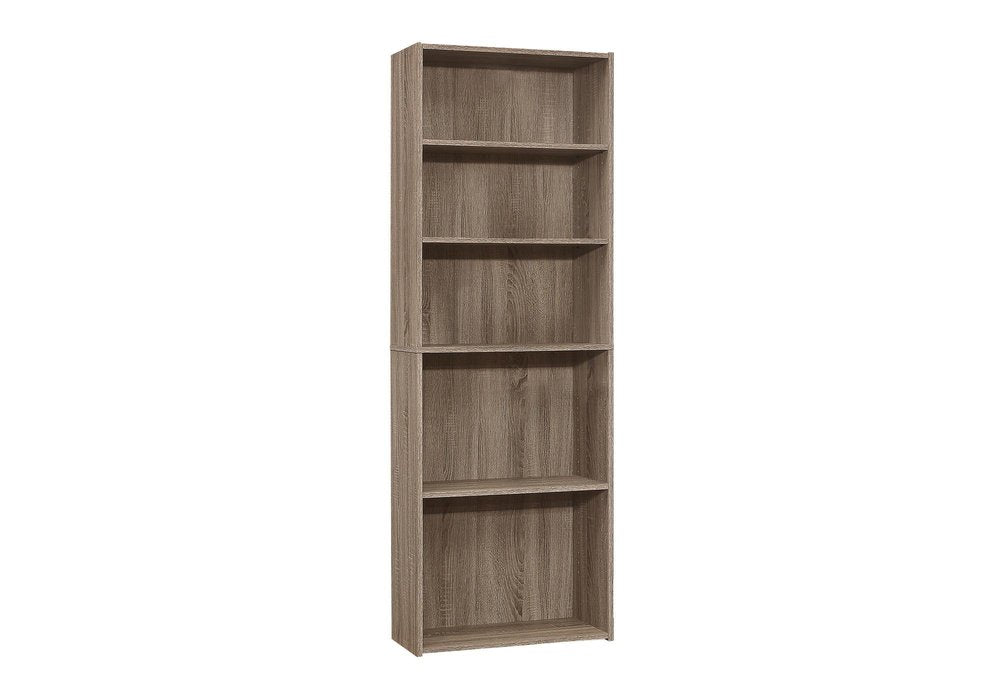 71" Taupe Distressed Wood Adjustable Five Tier Bookcase