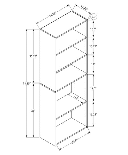 71" Taupe Wood Adjustable Bookcase