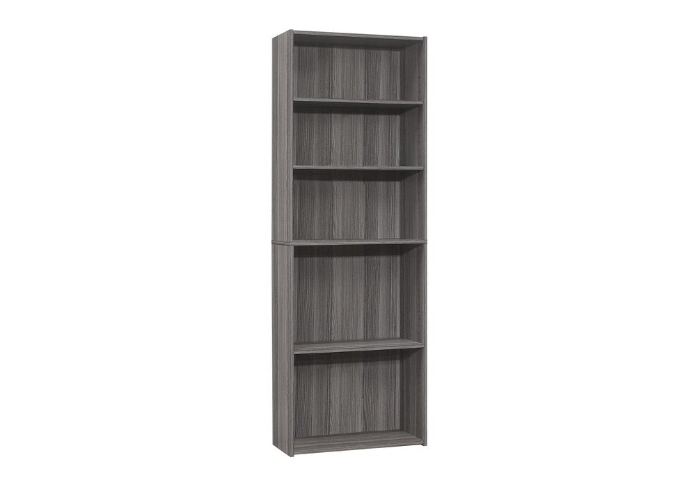 71" Gray Wood Adjustable Five Tier Bookcase