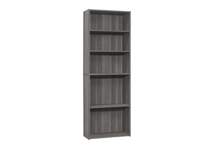71" Gray Wood Adjustable Five Tier Bookcase
