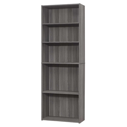 71" Gray Wood Adjustable Five Tier Bookcase