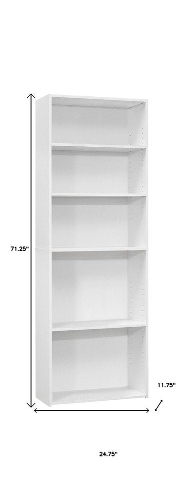 71" White Wood Adjustable Five Tier Bookcase
