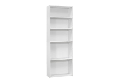 71" White Wood Adjustable Five Tier Bookcase
