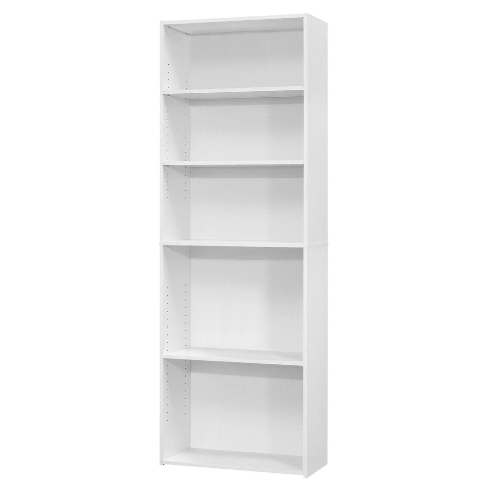 71" White Wood Adjustable Five Tier Bookcase