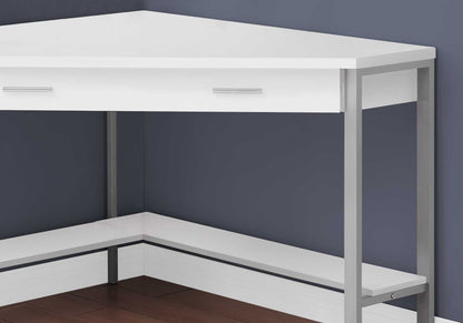 42" White and Silver Corner Computer Desk With Two Drawers