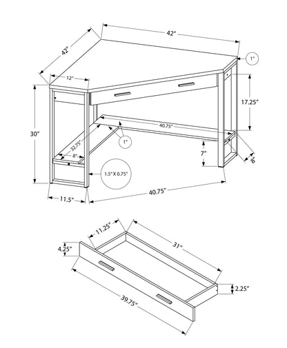 42" White and Silver Corner Computer Desk With Two Drawers