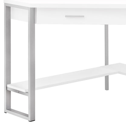 42" White and Silver Corner Computer Desk With Two Drawers