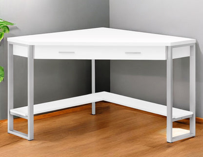 42" White and Silver Corner Computer Desk