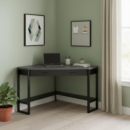 42" Gray and Black Corner Computer Desk