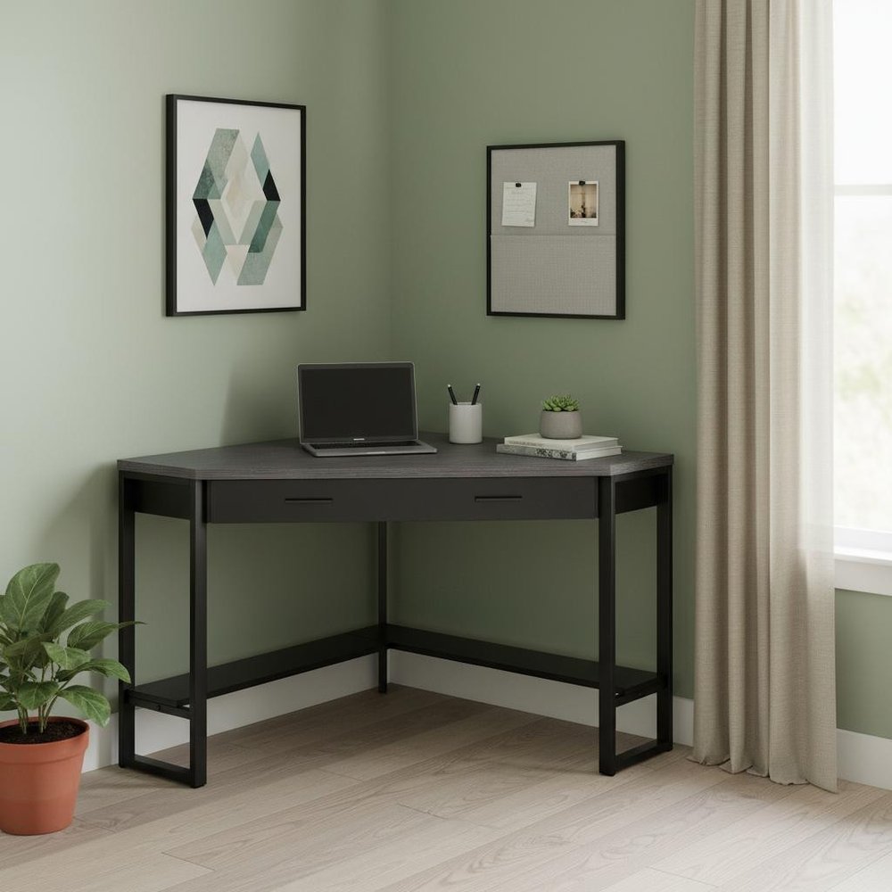 42" Gray and Black Corner Computer Desk